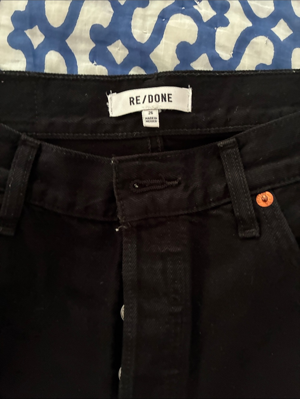 Re/Done Black High-Rise Button-Fly Jeans- Loose Crop style